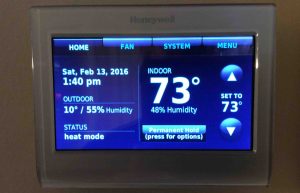Picture of the Honeywell RTH9580WF WiFi Smart Thermostat, displaying the Home screen.